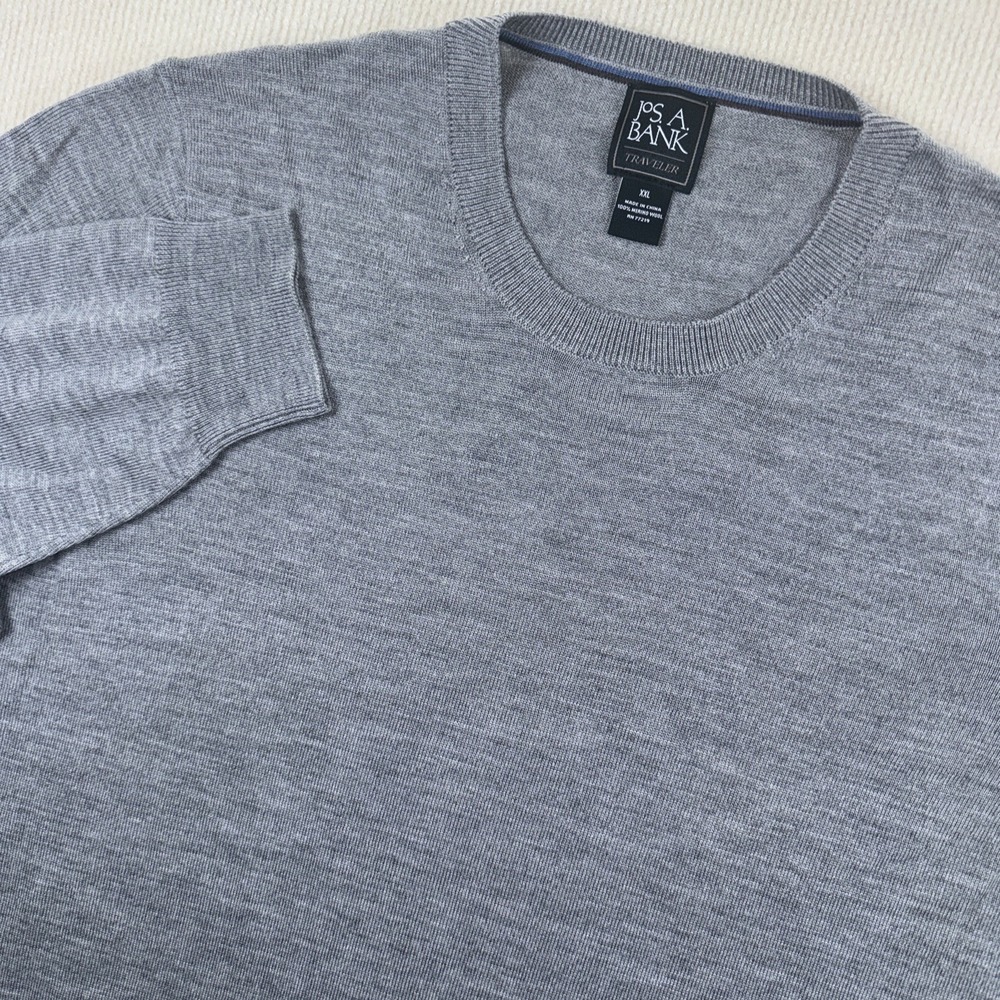 Jos. A. Bank‎ Sweater Mens XXL Grey 100% Italian Merino Wool Crew Neck Traveler